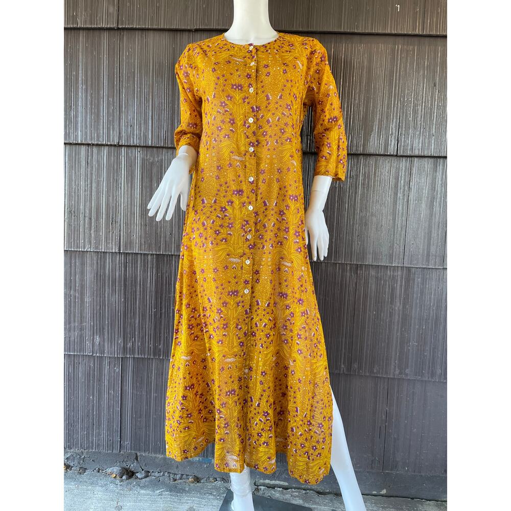 🔥Roller Rabbit Floral Mustard Yellow Tunic Maxi Dress Size Small Cottagecore